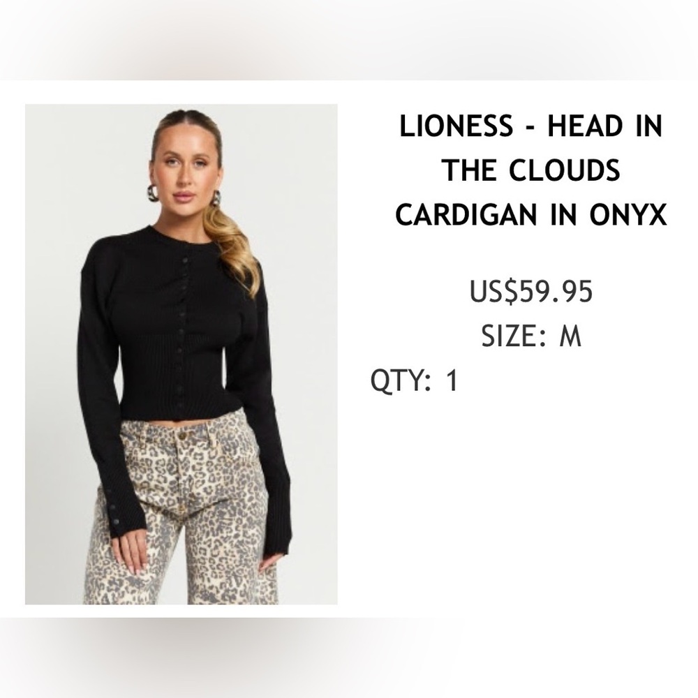 Lioness Head In The Clouds Cardigan in Onyx Size M - Picture 4 of 4